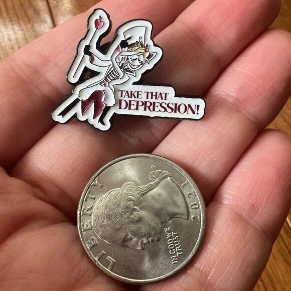 Hazbin Hotel Lucifer Iconic Take that Depression Mental Health Enamel Pin - Picture 7 of 8